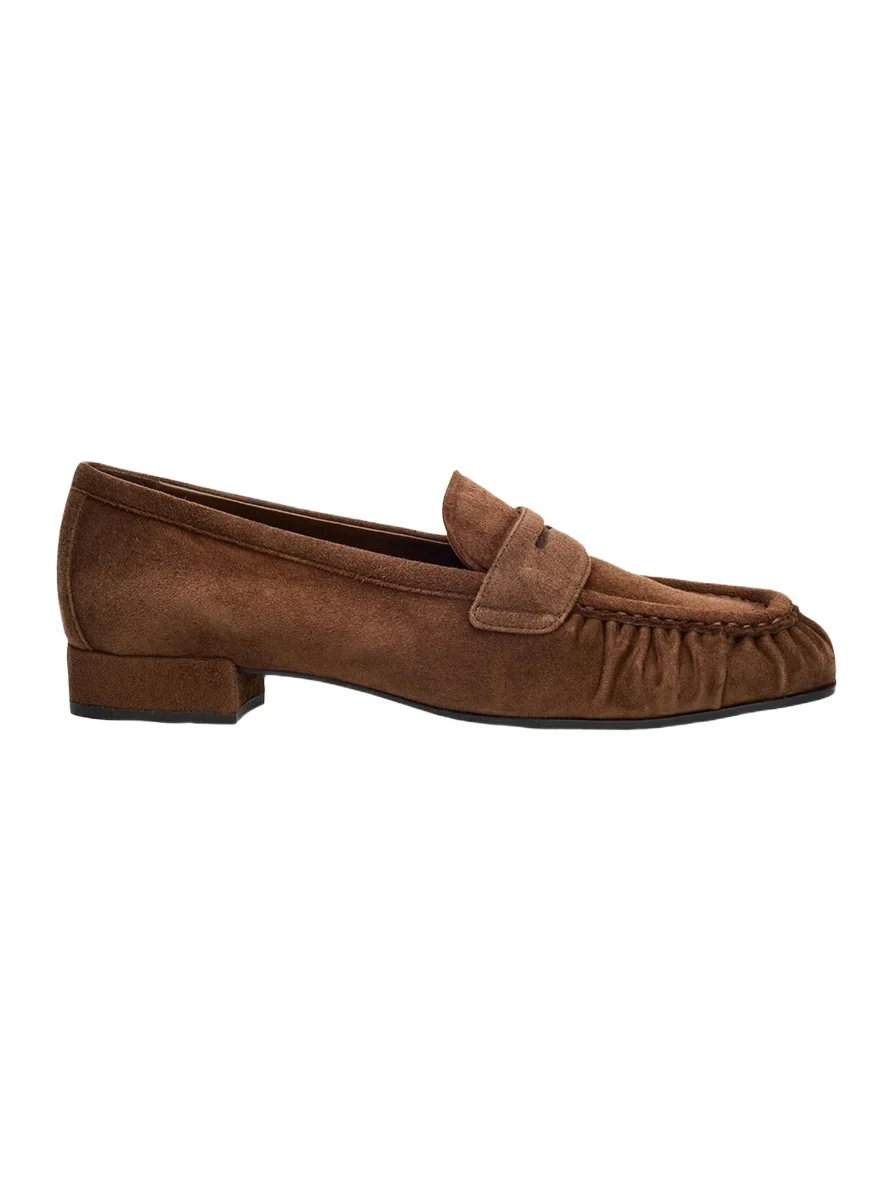 Prada Suede Ruched-Toe Penny Loafers