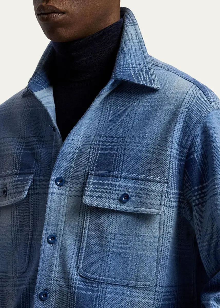 Ralph Lauren Purple Label Men's Plaid Stretch Cotton-Cashmere Shirt | Thumbnail 5 Ralph Lauren Purple Label Men's Plaid Stretch Cotton-Cashmere Shirt | Thumbnail 5