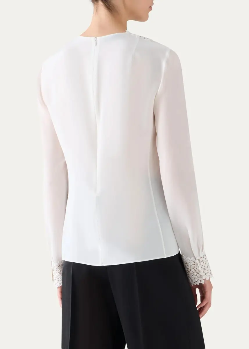 Akris Lace V-Neck Long-Sleeve Blouse | Thumbnail 3 Akris Lace V-Neck Long-Sleeve Blouse | Thumbnail 3