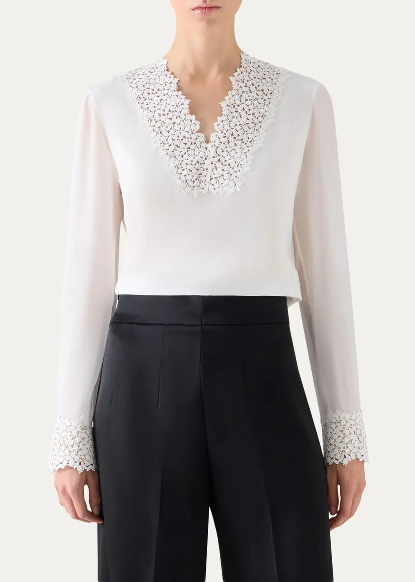 Akris Lace V-Neck Long-Sleeve Blouse | Thumbnail 4 Akris Lace V-Neck Long-Sleeve Blouse | Thumbnail 4