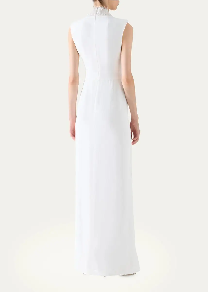 Akris Sleeveless Fringed Organza V-Neck Silk Crêpe Column Gown | Thumbnail 3 Akris Sleeveless Fringed Organza V-Neck Silk Crêpe Column Gown | Thumbnail 3