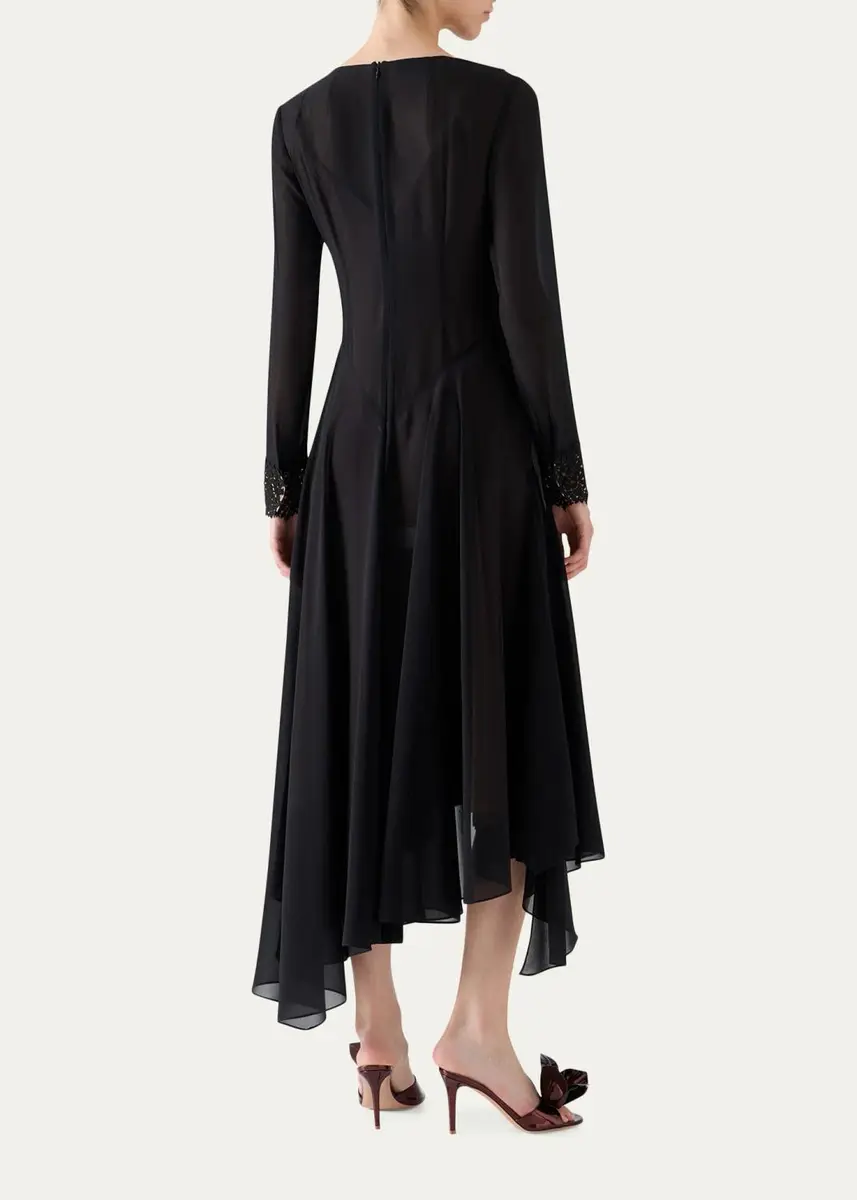 Akris Lace V-Neck Silk Georgette Asymmetric Midi Dress | Thumbnail 3 Akris Lace V-Neck Silk Georgette Asymmetric Midi Dress | Thumbnail 3