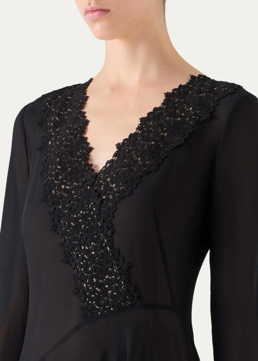 Akris Lace V-Neck Silk Georgette Asymmetric Midi Dress | Thumbnail 5 Akris Lace V-Neck Silk Georgette Asymmetric Midi Dress | Thumbnail 5