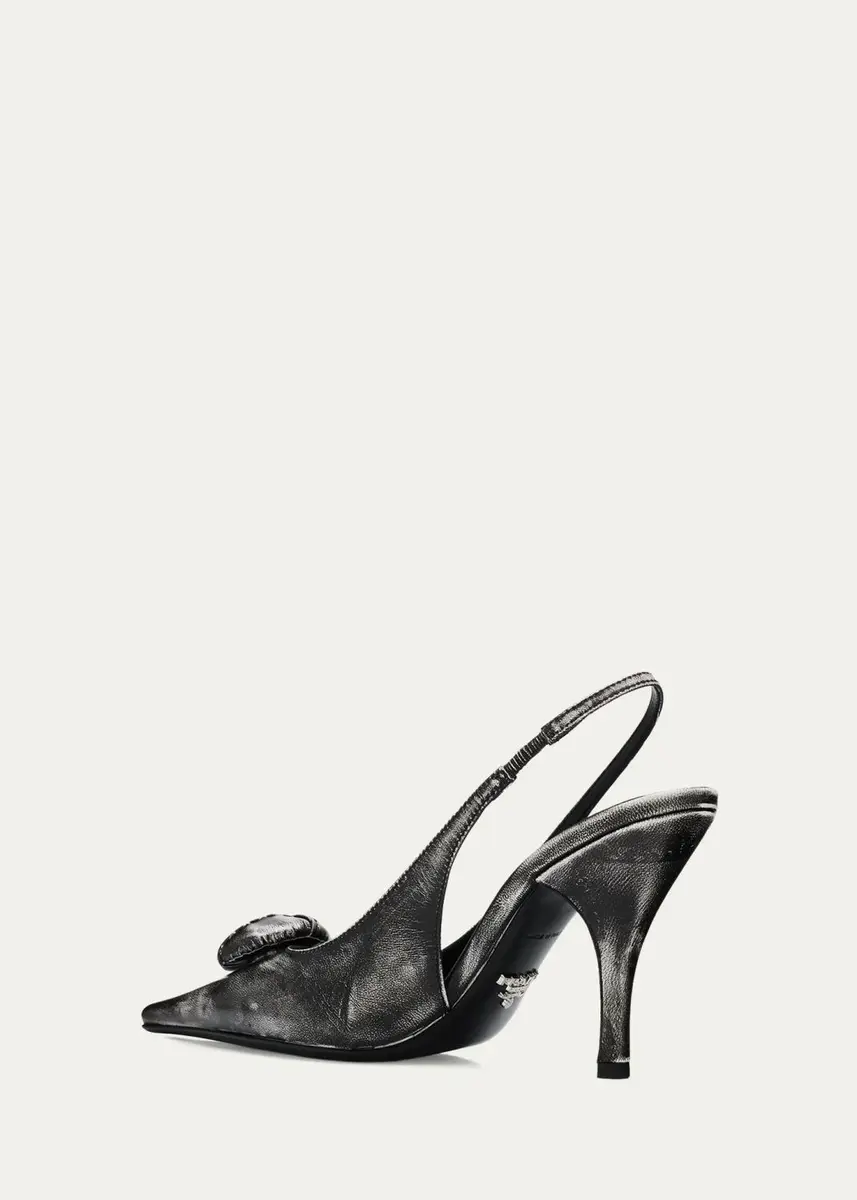 Prada 95mm Rosette Distressed Leather Slingback Pumps | Thumbnail 4 Prada 95mm Rosette Distressed Leather Slingback Pumps | Thumbnail 4