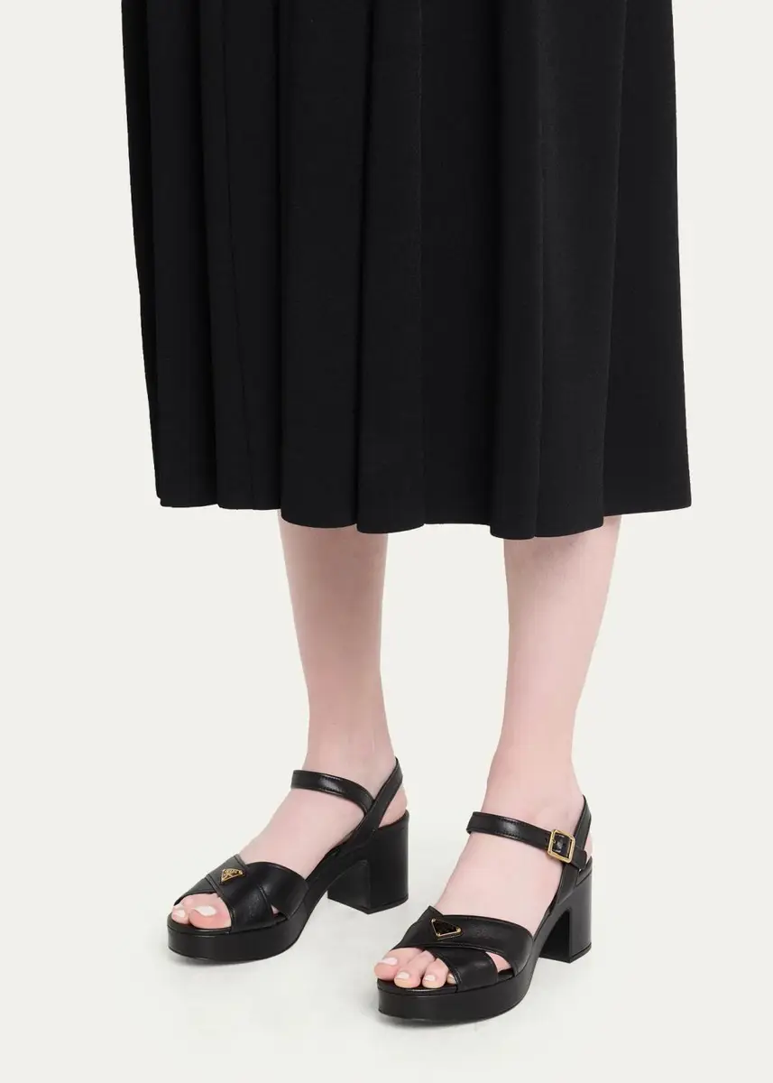 Prada 65mm Triangle Logo Crisscross Leather Platform Sandals | Thumbnail 2 Prada 65mm Triangle Logo Crisscross Leather Platform Sandals | Thumbnail 2