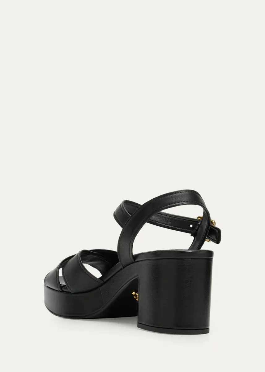 Prada 65mm Triangle Logo Crisscross Leather Platform Sandals | Thumbnail 4 Prada 65mm Triangle Logo Crisscross Leather Platform Sandals | Thumbnail 4