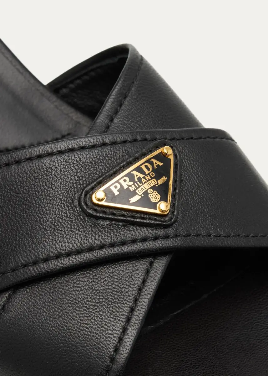 Prada 65mm Triangle Logo Crisscross Leather Platform Sandals | Thumbnail 5 Prada 65mm Triangle Logo Crisscross Leather Platform Sandals | Thumbnail 5