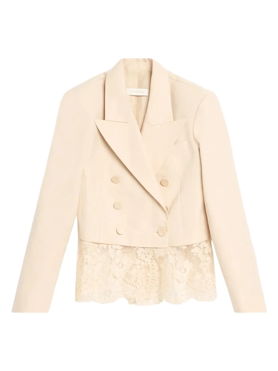 Lace-Trim Wool-Blend Double-Breasted Jacket Lace-Trim Wool-Blend Double-Breasted Jacket