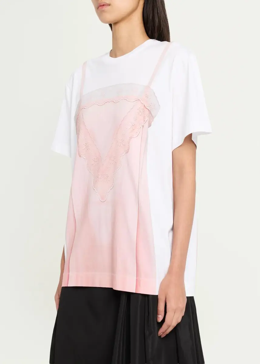 Simone Rocha Slip Dress Trompe L'oeil Print Short-Sleeve T-Shirt | Thumbnail 4 Simone Rocha Slip Dress Trompe L'oeil Print Short-Sleeve T-Shirt | Thumbnail 4