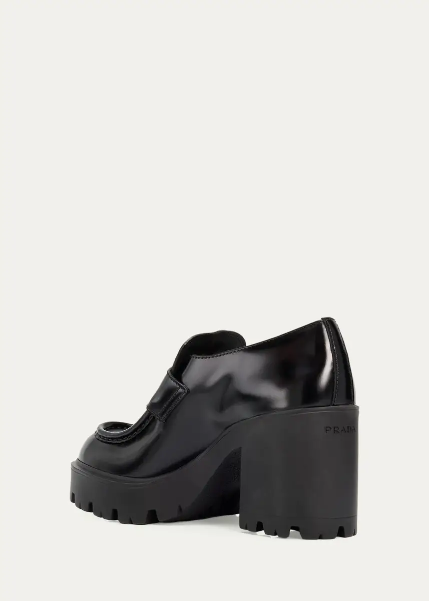 Prada 85mm Triangle Logo Leather Platform Loafers | Thumbnail 4 Prada 85mm Triangle Logo Leather Platform Loafers | Thumbnail 4