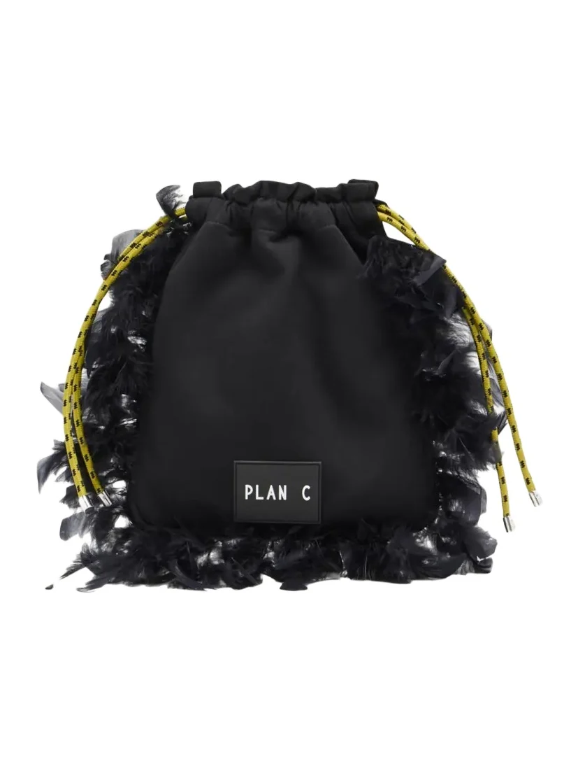 Plan C Fleece & Feather Drawstring Pouch Bag