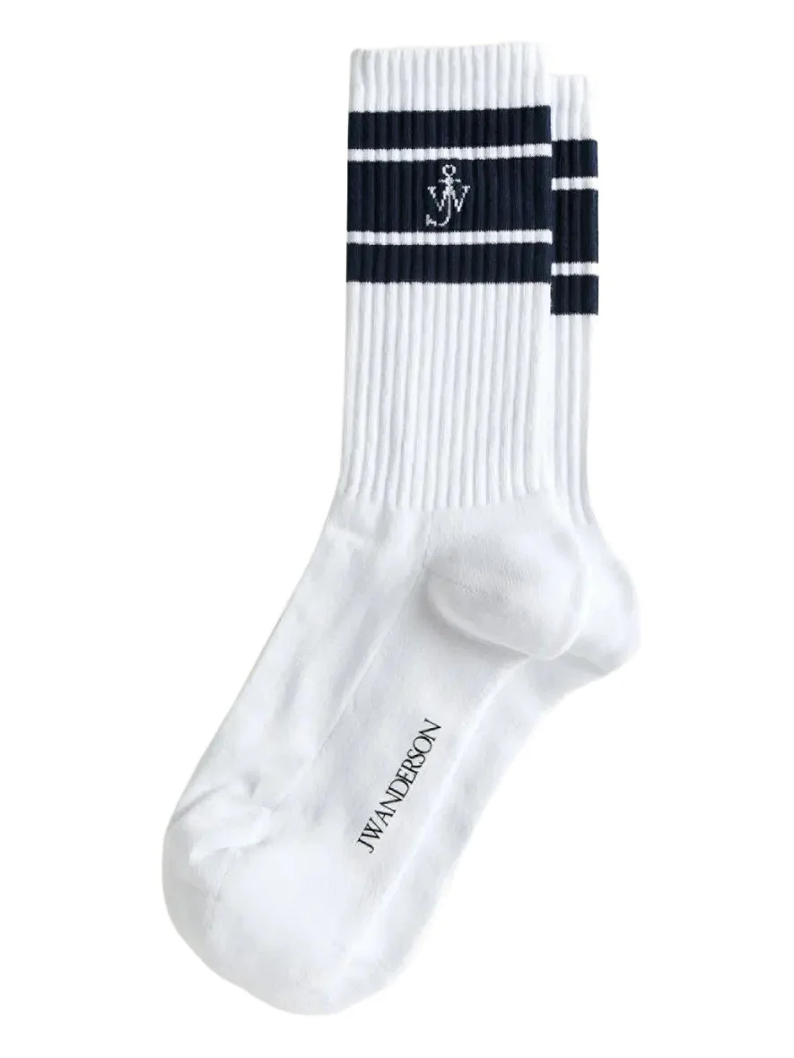 Men's Ribbed Stripe Monogram Mid-Calf Sport Socks