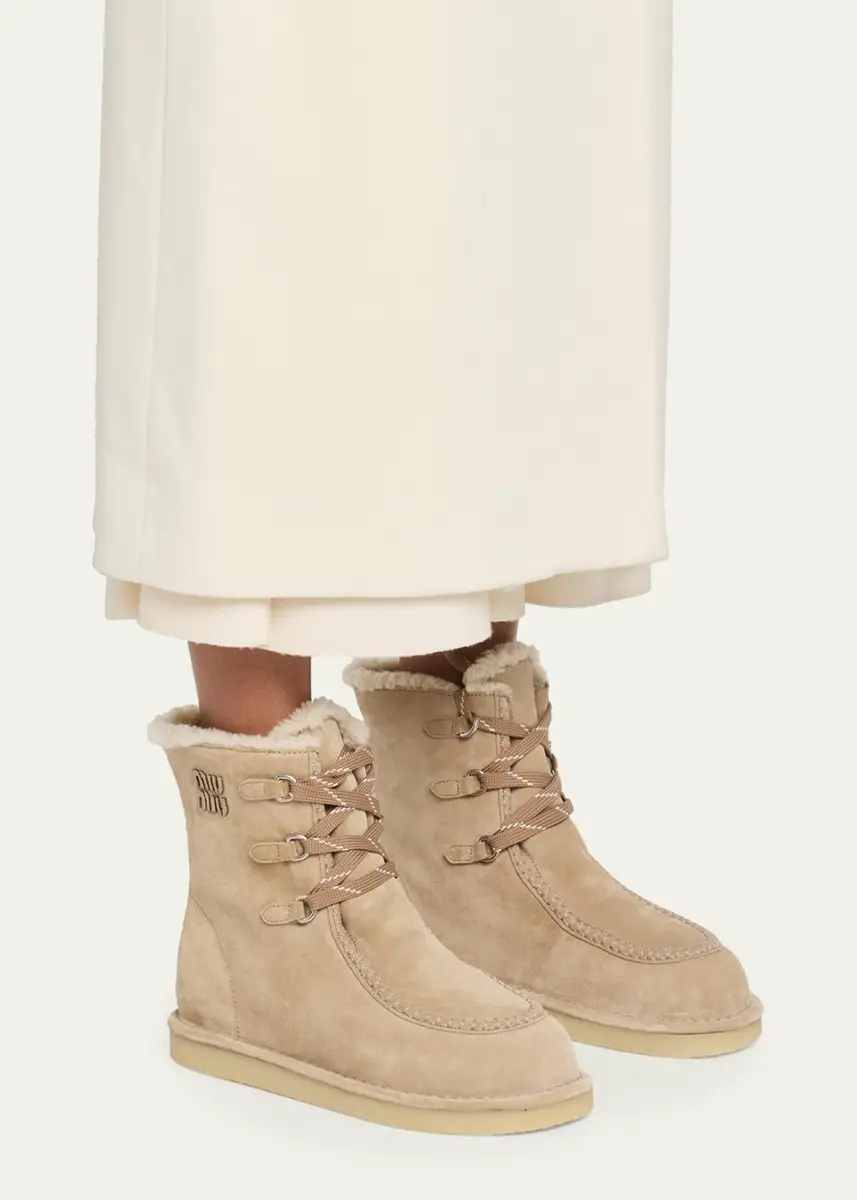 Miu Miu Suede Shearling-Lined Ankle Boots | Thumbnail 2 Miu Miu Suede Shearling-Lined Ankle Boots | Thumbnail 2