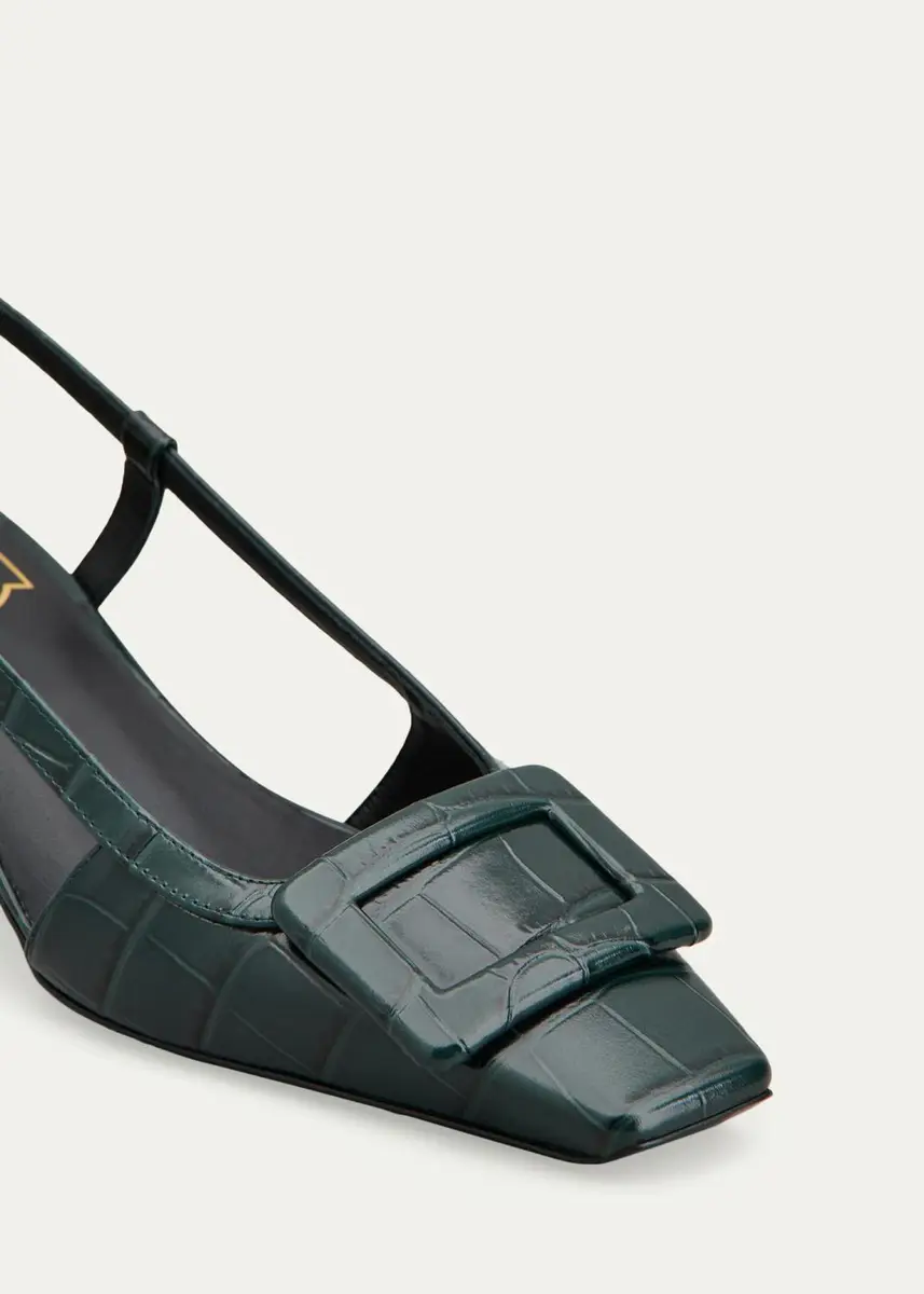 Roger Vivier Belle Vivier 45MM Croc-Embossed Leather Slingback Pumps | Thumbnail 3