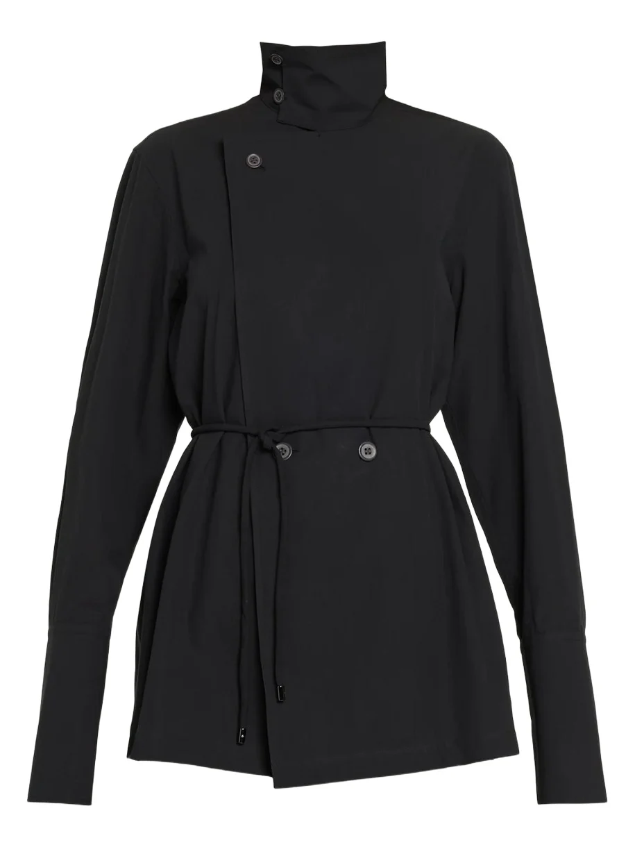 Issey Miyake Monsieur Belted Cotton Poplin Double-Breasted Shirt