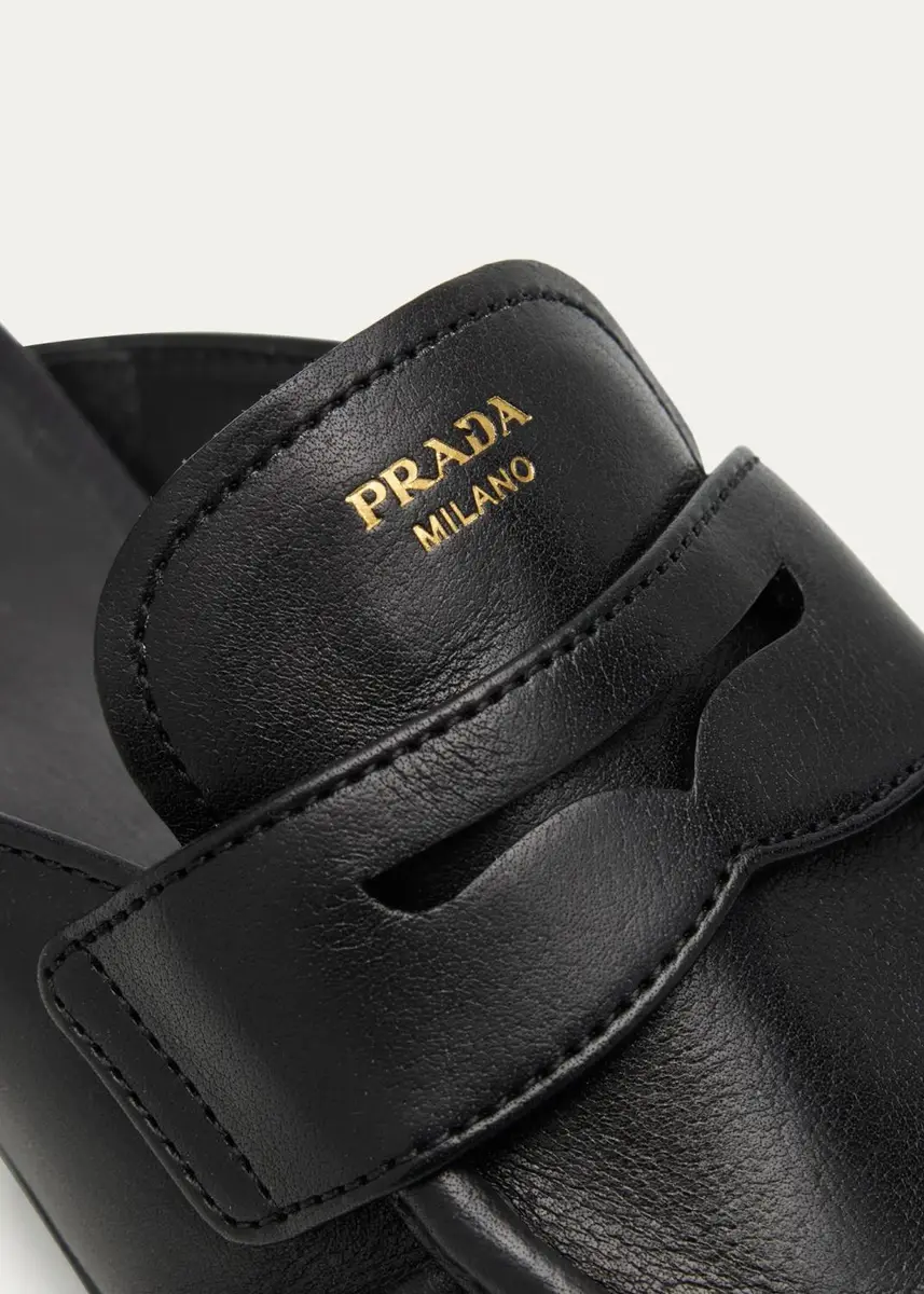 Prada 5mm Leather Penny Loafer Mules | Thumbnail 5