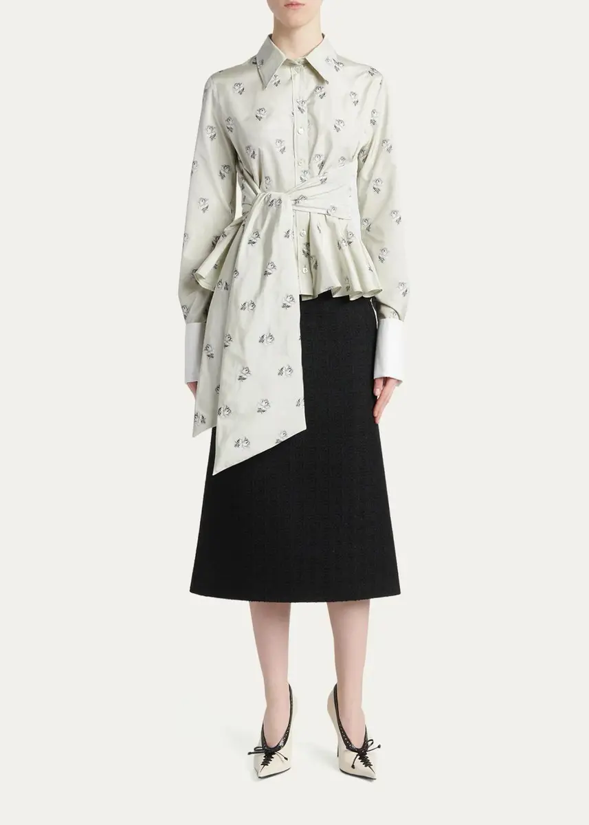 Alexander McQueen Floral Jacquard Taffeta Wrap Peplum Shirt | Thumbnail 2 Alexander McQueen Floral Jacquard Taffeta Wrap Peplum Shirt | Thumbnail 2