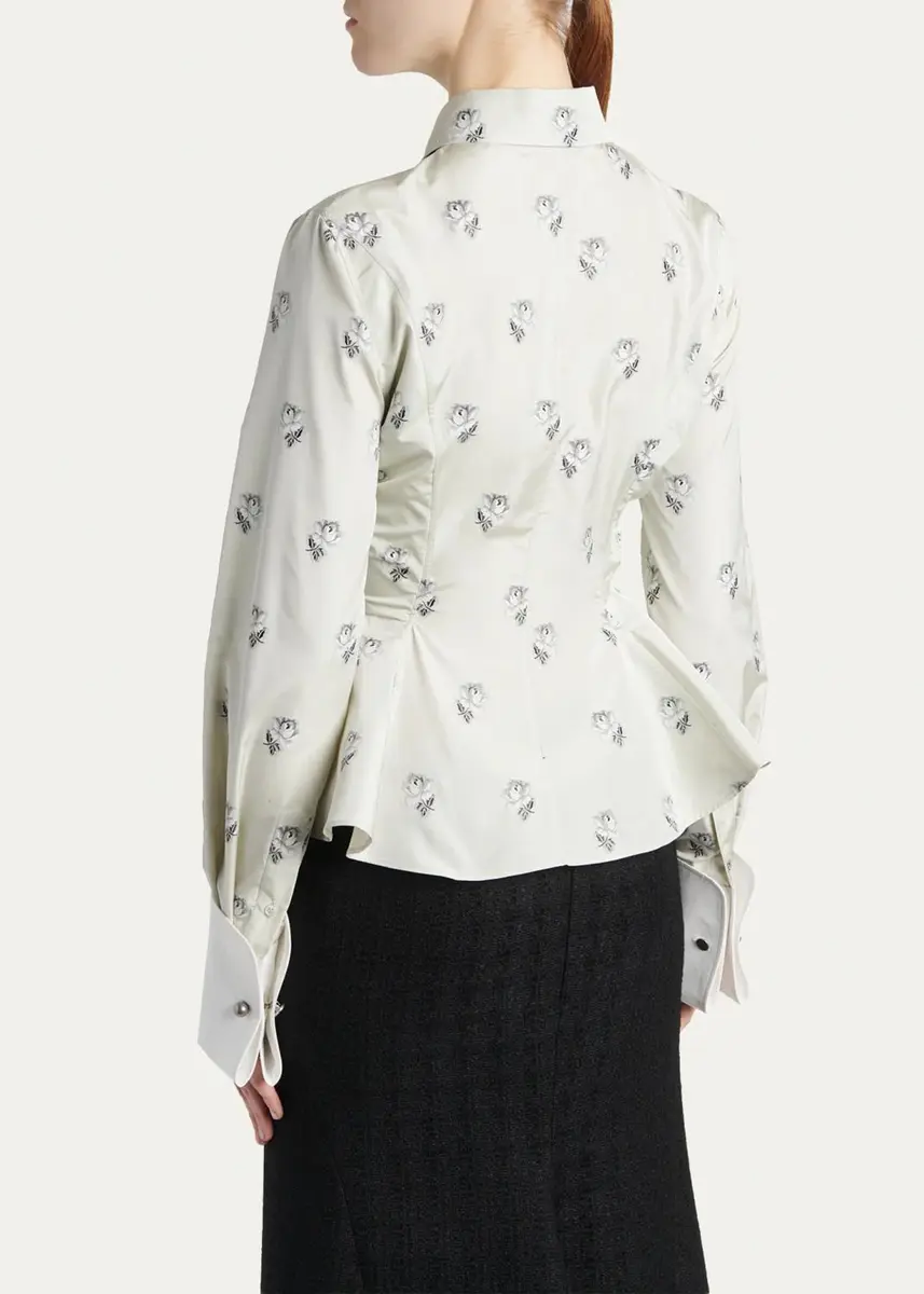 Alexander McQueen Floral Jacquard Taffeta Wrap Peplum Shirt | Thumbnail 3 Alexander McQueen Floral Jacquard Taffeta Wrap Peplum Shirt | Thumbnail 3
