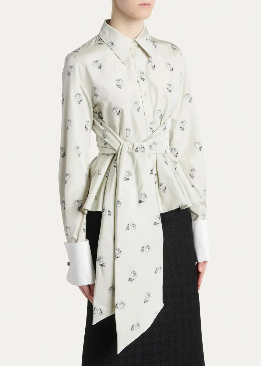 Alexander McQueen Floral Jacquard Taffeta Wrap Peplum Shirt | Thumbnail 4 Alexander McQueen Floral Jacquard Taffeta Wrap Peplum Shirt | Thumbnail 4