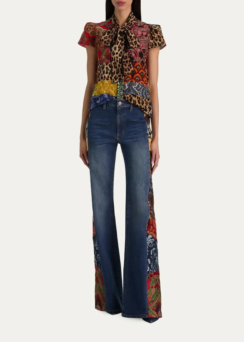 Alice + Olivia Jeannie Printed Silk Pussy-Bow Shirt | Thumbnail 2