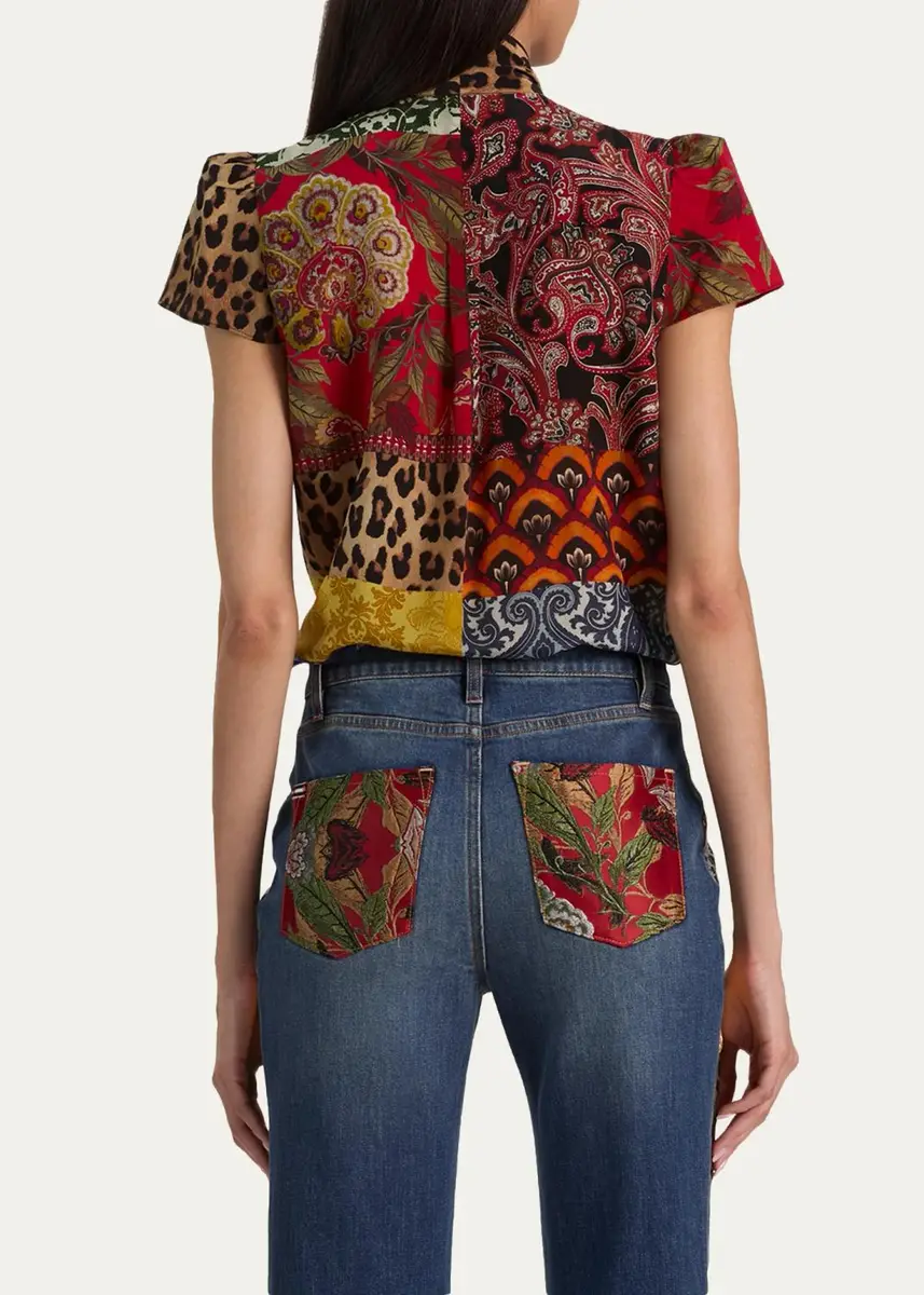 Alice + Olivia Jeannie Printed Silk Pussy-Bow Shirt | Thumbnail 3