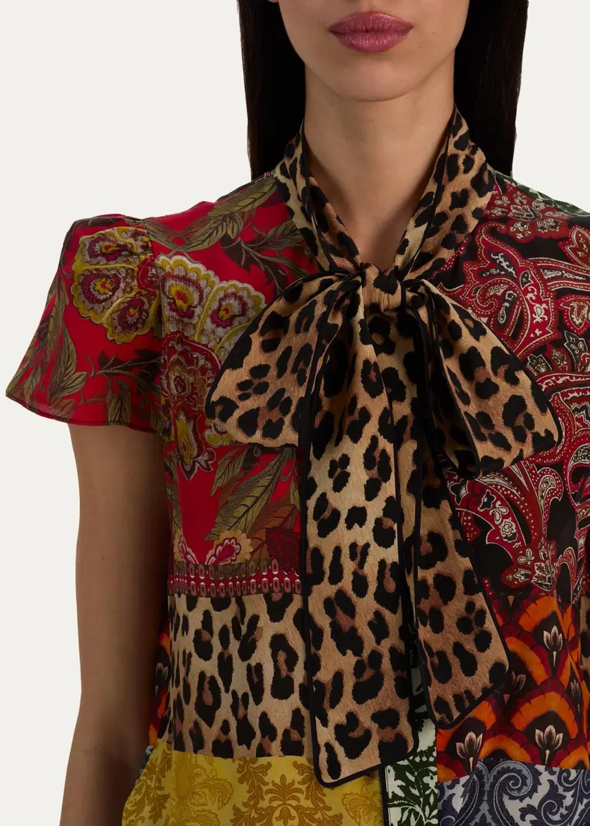 Alice + Olivia Jeannie Printed Silk Pussy-Bow Shirt | Thumbnail 5
