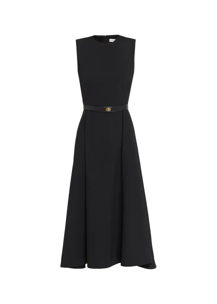 Amelia Sleeveless Belted Wool Twill Midi Dress Amelia Sleeveless Belted Wool Twill Midi Dress
