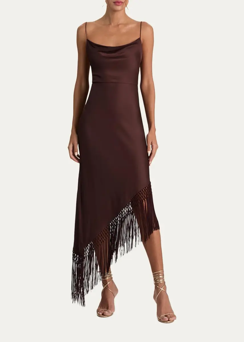 Alice + Olivia Harmony Drapey Slip Fringe Midi Dress | Thumbnail 2 Alice + Olivia Harmony Drapey Slip Fringe Midi Dress | Thumbnail 2