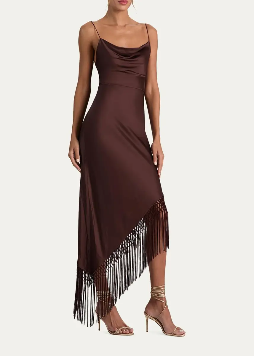 Alice + Olivia Harmony Drapey Slip Fringe Midi Dress | Thumbnail 4 Alice + Olivia Harmony Drapey Slip Fringe Midi Dress | Thumbnail 4