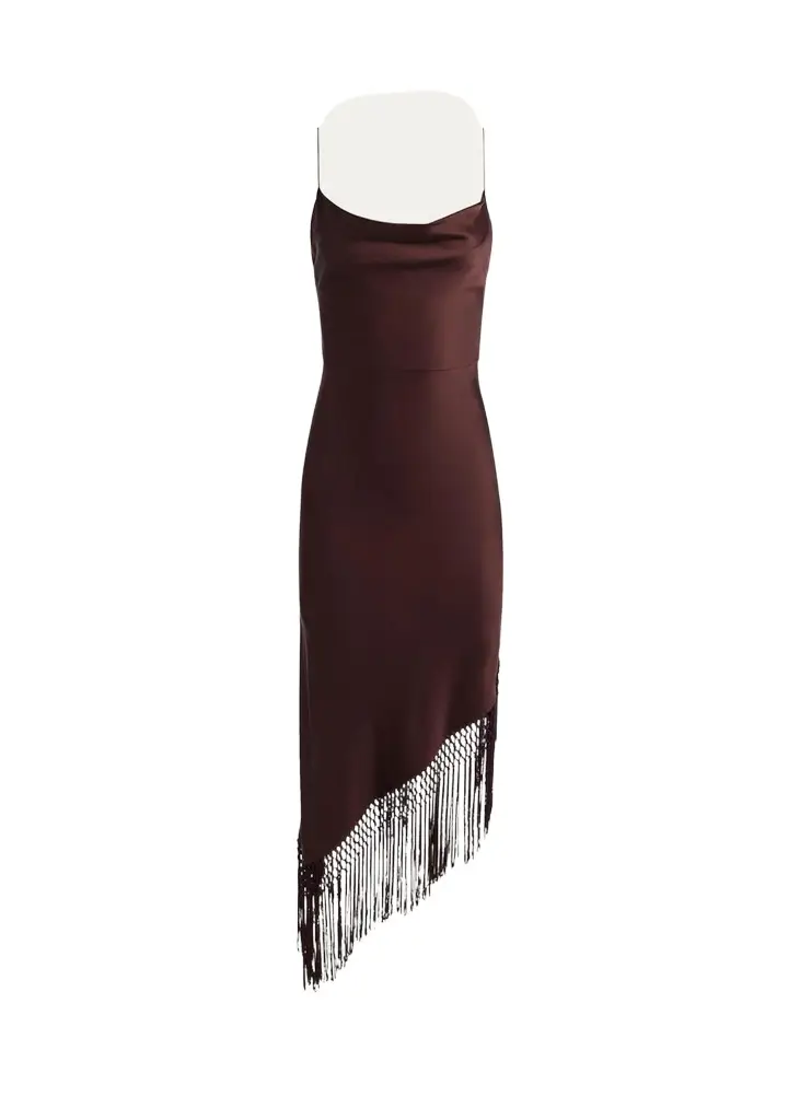 Alice + Olivia Harmony Drapey Slip Fringe Midi Dress