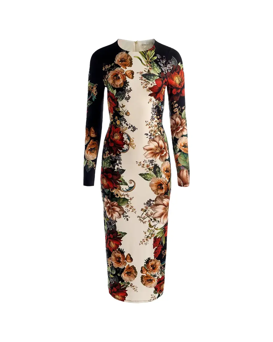 Alice + Olivia Delora Colorblocked Floral Sheath Midi Dress | Thumbnail 2 Alice + Olivia Delora Colorblocked Floral Sheath Midi Dress | Thumbnail 2