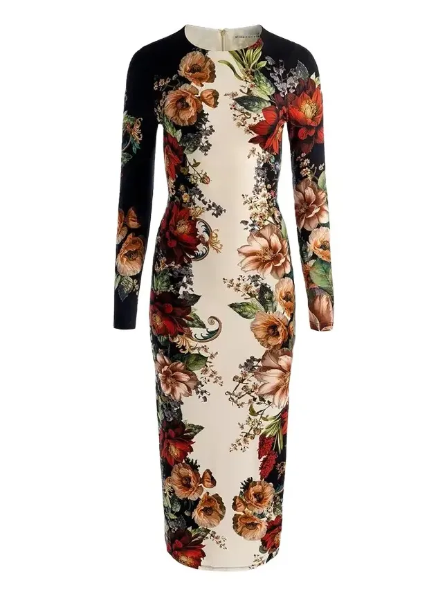 Delora Colorblocked Floral Sheath Midi Dress