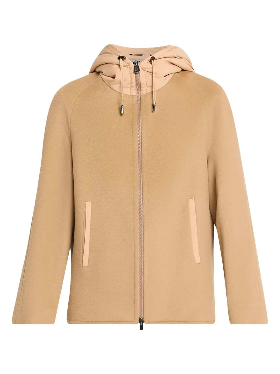 Short Wool Jacket with Quilted Hood and Back Short Wool Jacket with Quilted Hood and Back