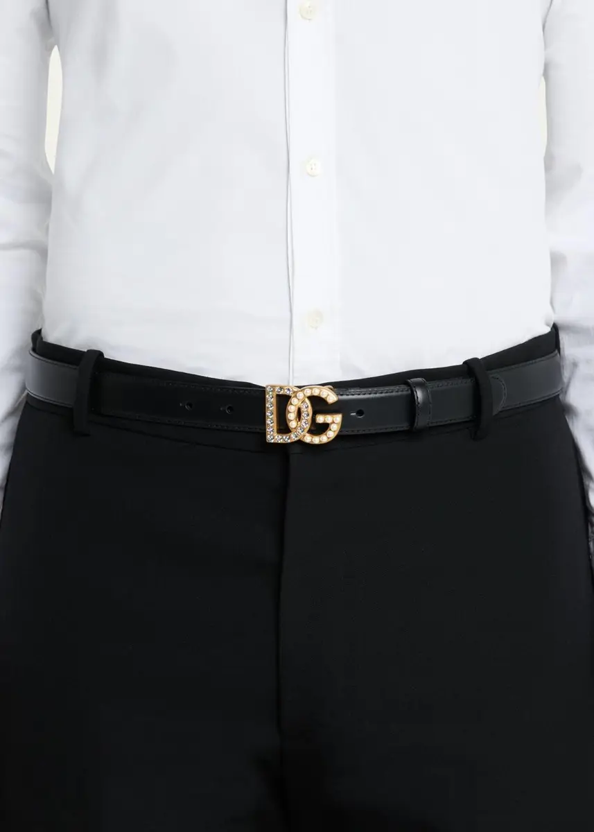 Dolce & Gabbana Embellished Pearly Interlocking DG Leather Belt | Thumbnail 3