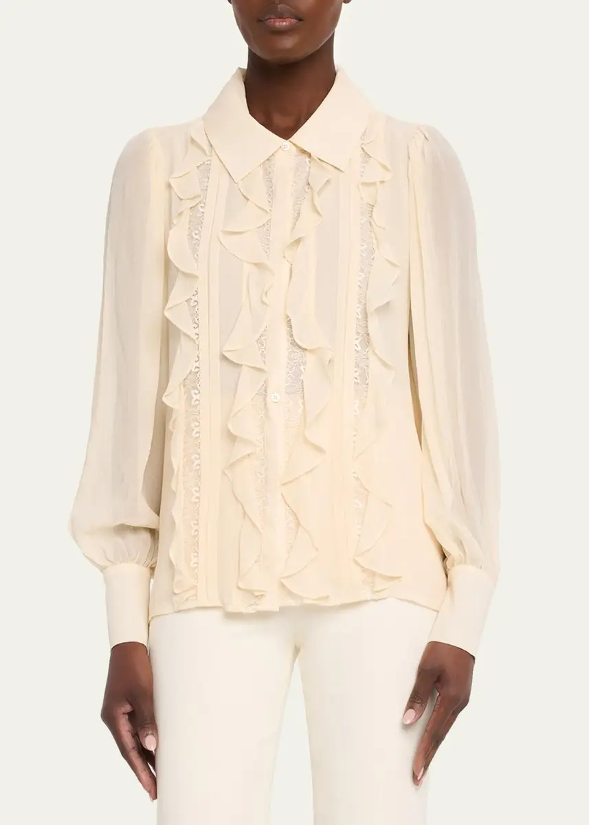 Ramy Brook Claire Ruffle Blouson-Sleeve Silk Blouse | Thumbnail 4 Ramy Brook Claire Ruffle Blouson-Sleeve Silk Blouse | Thumbnail 4