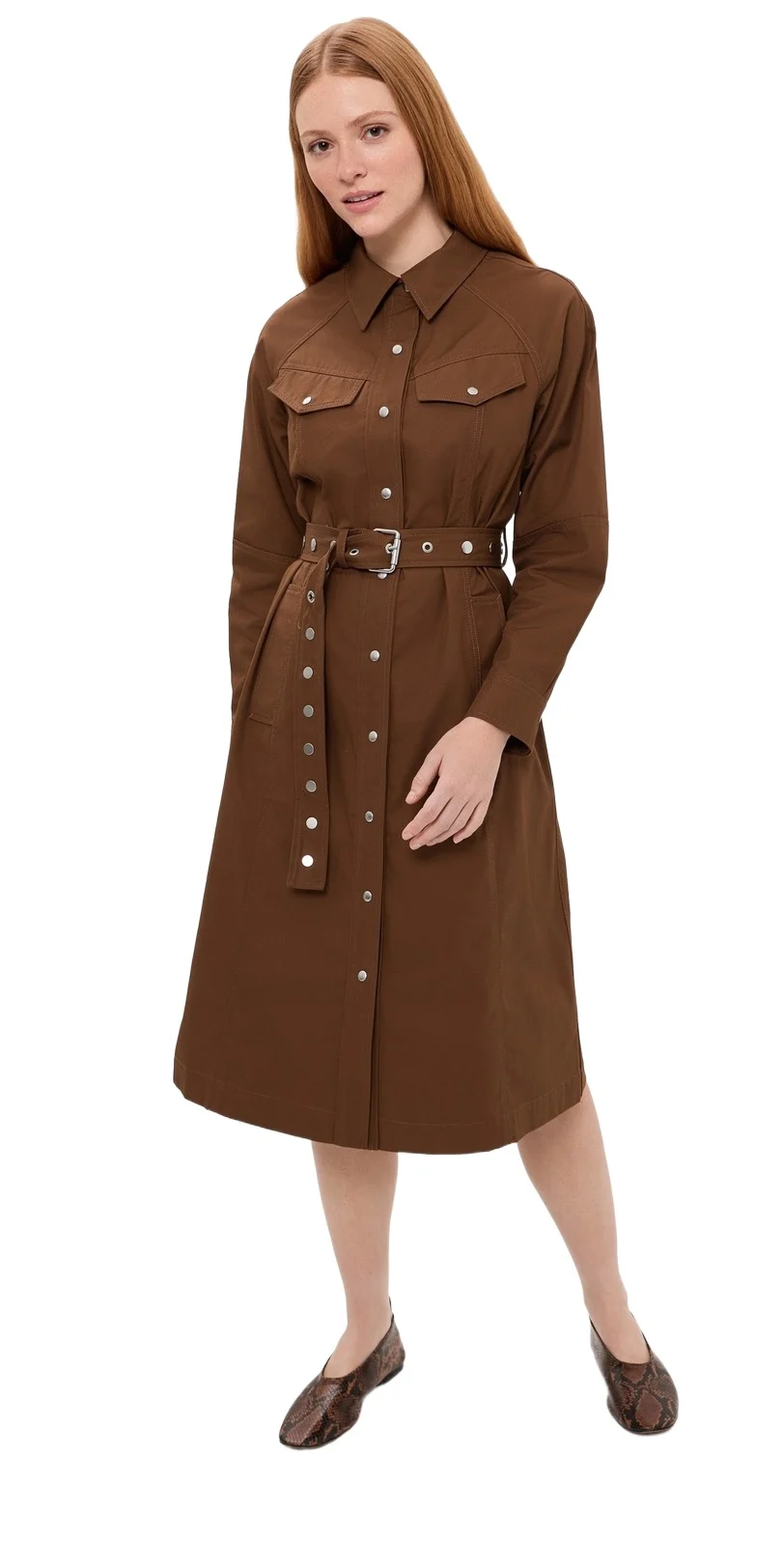 Belted Utility Midi Shirt Dress