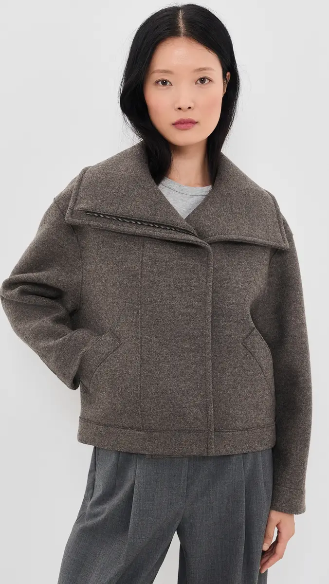 Harris Wharf London Wool Funnel Biker Jacket | Thumbnail 2 Harris Wharf London Wool Funnel Biker Jacket | Thumbnail 2
