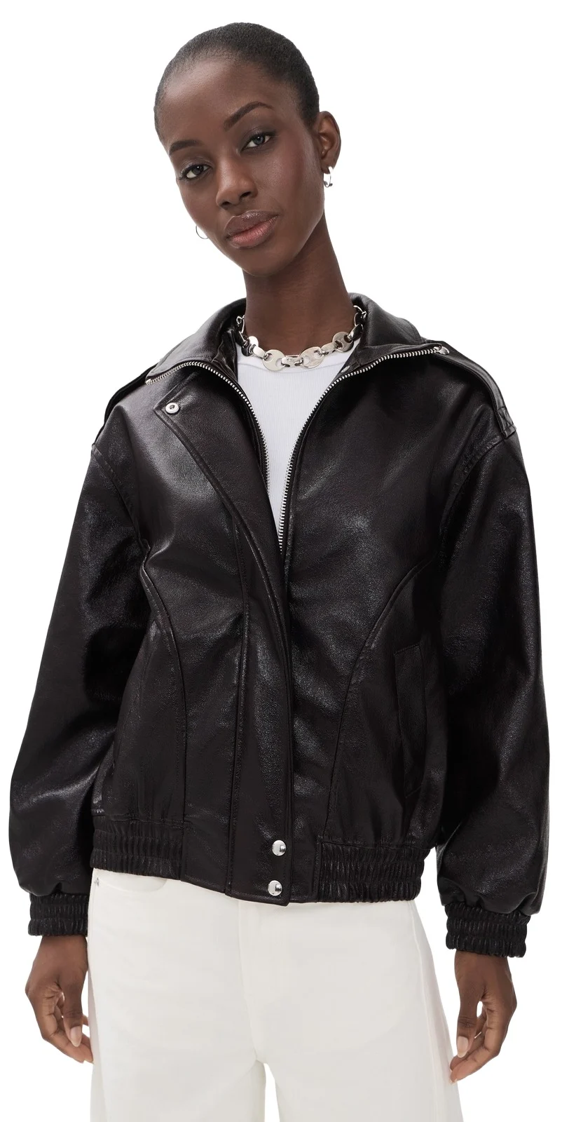 Hot Brew Bomber Faux Leather Jacket Hot Brew Bomber Faux Leather Jacket