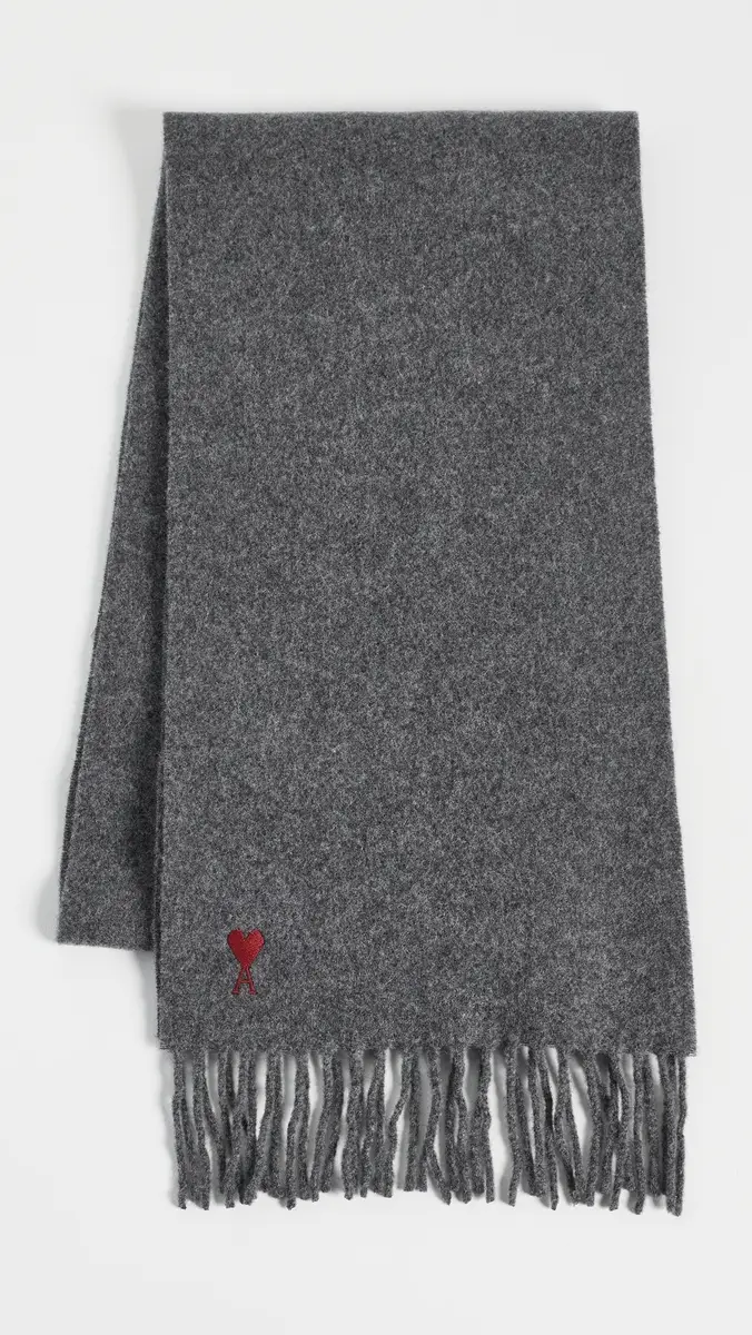 AMI Quota Wool Scarf with Red De Coeur Embroidery | Thumbnail 2 AMI Quota Wool Scarf with Red De Coeur Embroidery | Thumbnail 2