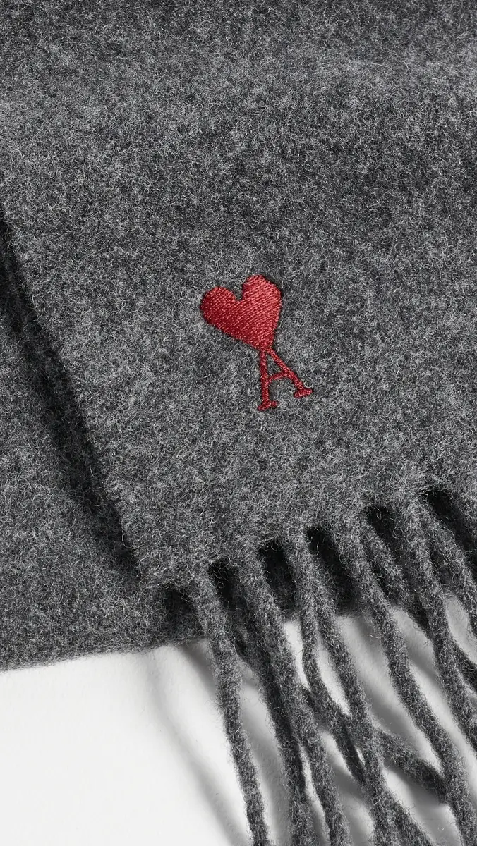 AMI Quota Wool Scarf with Red De Coeur Embroidery | Thumbnail 5 AMI Quota Wool Scarf with Red De Coeur Embroidery | Thumbnail 5