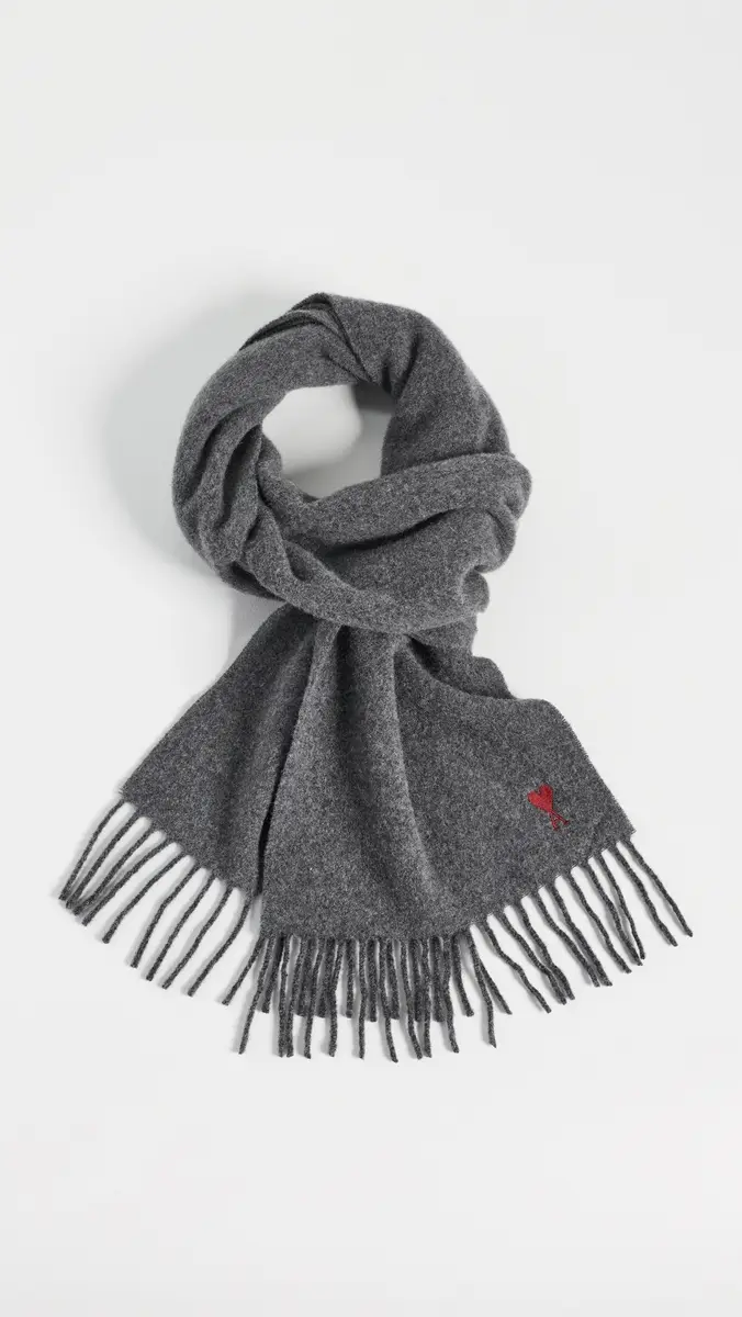 AMI Quota Wool Scarf with Red De Coeur Embroidery | Thumbnail 6 AMI Quota Wool Scarf with Red De Coeur Embroidery | Thumbnail 6