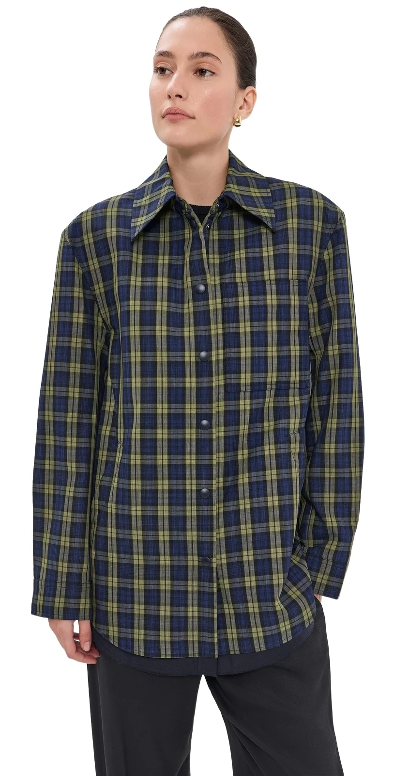 Tibi Techy Plaid Easy Shirt Jacket