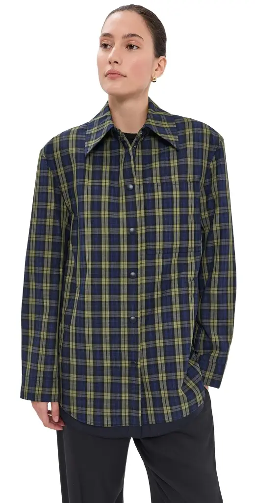 Tibi Techy Plaid Easy Shirt Jacket