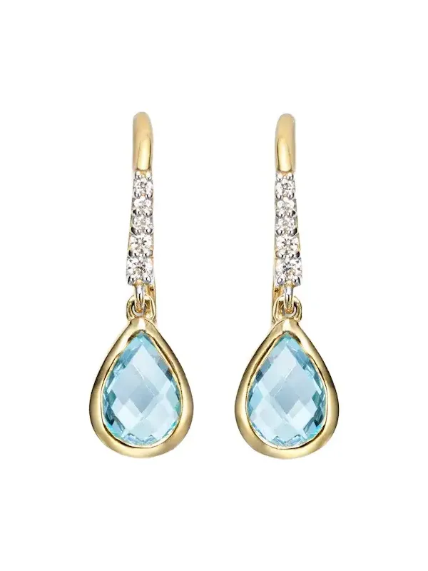 14kt gold drop earrings with topaz and diamonds 14kt gold drop earrings with topaz and diamonds
