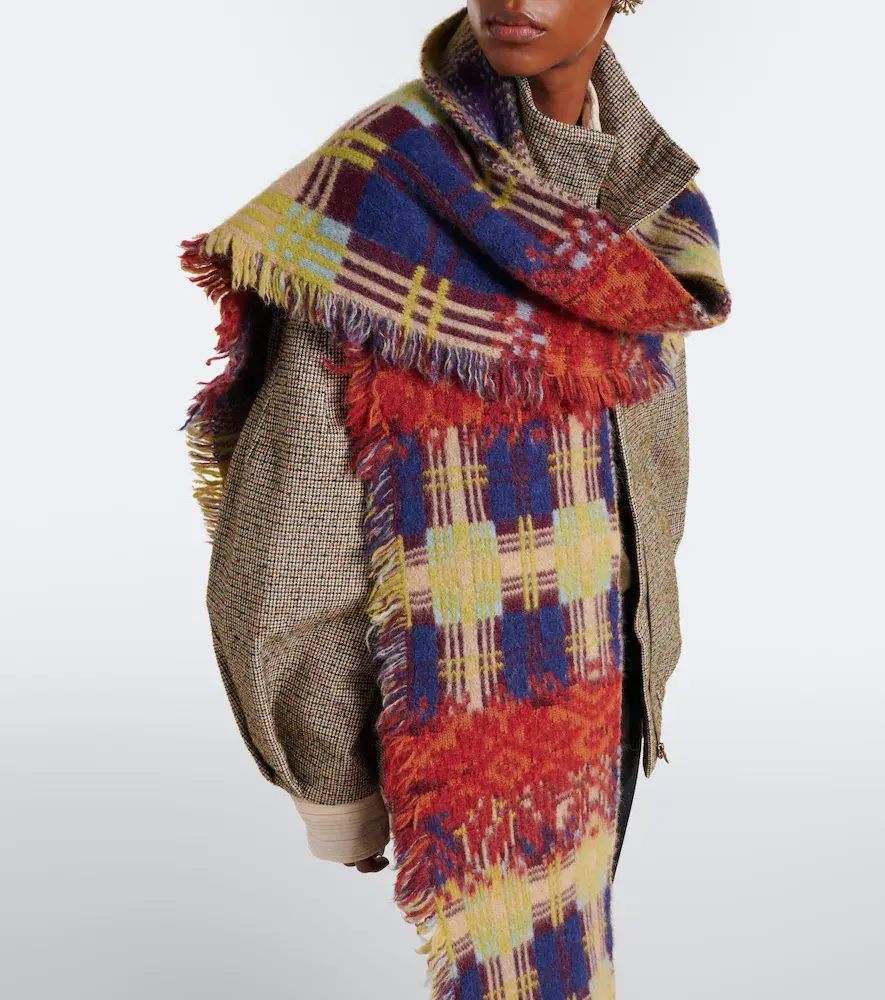 Dries Van Noten Checked fringed wool and alpaca-blend scarf | Thumbnail 4