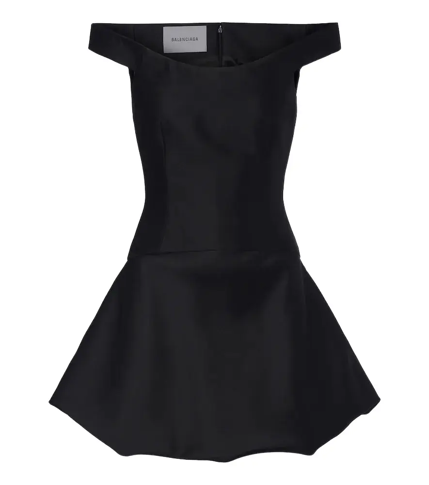 Balenciaga Off-shoulder wool and silk corset dress