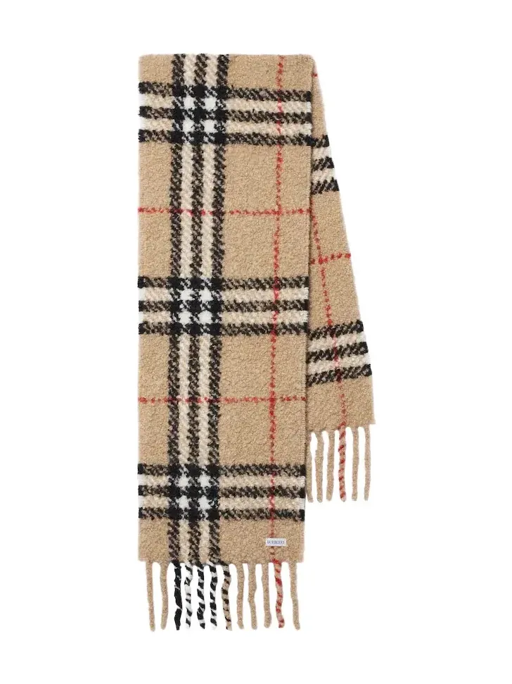 Check alpaca and wool bouclé scarf