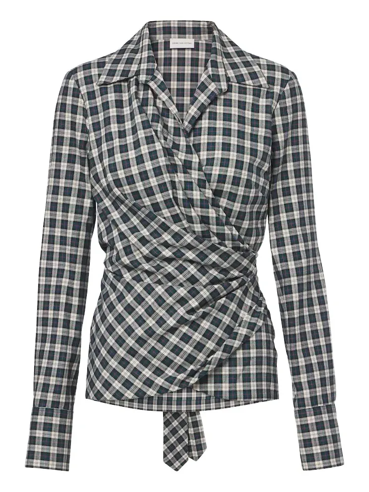 Draped plaid cotton flannel shirt