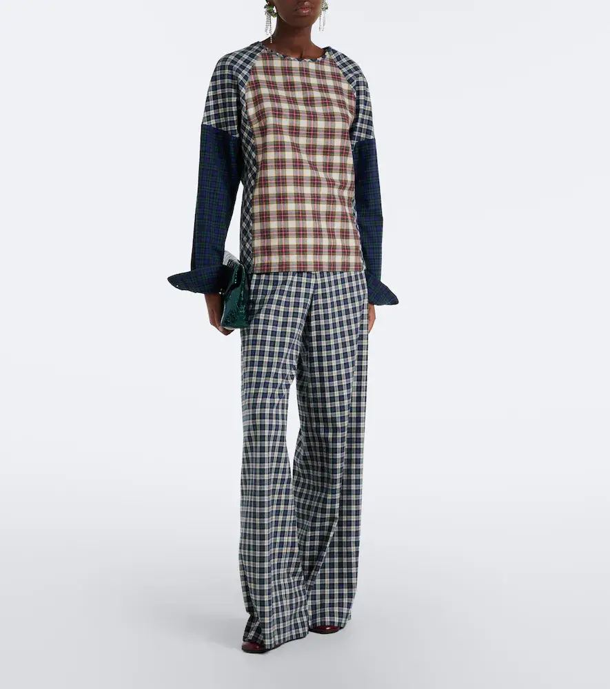 Dries Van Noten Checked cotton flannel wide-leg pants | Thumbnail 4 Dries Van Noten Checked cotton flannel wide-leg pants | Thumbnail 4