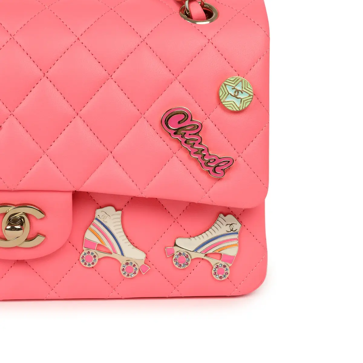 Chanel Chanel Medium "Hollywood Charms" Classic Double Flap Bag Coral Lambskin Gold Hardware | Thumbnail 9